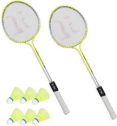 CLOVERBYTE Badminton Set Of 2 Piece Badminton Racquet with 6 Piece Plastic Shuttle Badminton Kit