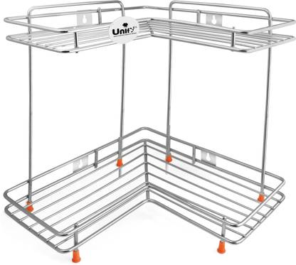 UNIFY Utensil Kitchen Rack Steel Stainless Steel 2 Tier L-Corner Stand for Kitchen & bathroom, Wall mount