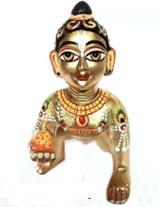 vrindavan shopi Fine Brass Full Painted Laddu Gopal Ji Idol Statue for home Temple Decorative Showpiece  -  9 cm