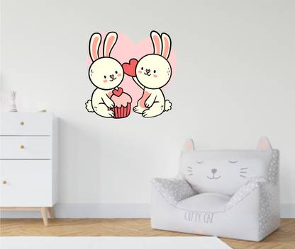 SUDARSHAN STICKER 88 cm cute Rabbit with cup Cake Wall Sticker|PVC vinyl, DIY Removable Peel and Stick Decal 'Covers H 88 cm x W 91 cm' Self Adhesive Sticker