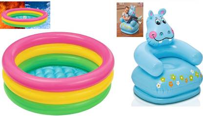 DINAARKAN COMBO OF 2 FEET BATH TUB AND 2.5 FEET INFLATABLE HIPPO CHAIR