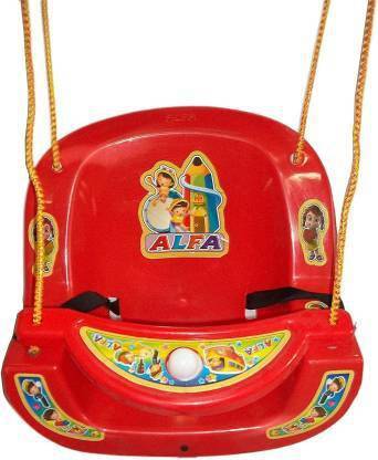Abasr Baby Kids Garden Home Hanging Jhula Play Safe Swing Ride Seat Chair Bucket Outdoor / Indoor Rope Plastic Swinger Children Toddler (Red) Swings (Red) Swings