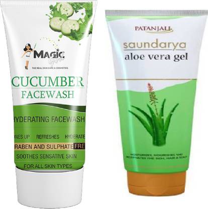 magic girl CUCUMBER FACE Care face wash 100ml + PATANJALI Saundarya Aloe Vera Gel 150ml