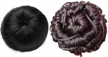 Girdhari Lal Pack of Two Brown Hair Curly Mindi Juda with Stylish Black Bun Juda Women and Girls Hair Juda Bun