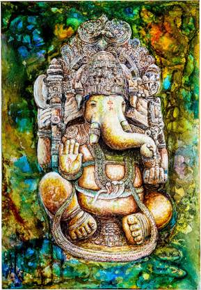 Mane Art Gallery Ganesh Painting, High Quality Digital Print on Canvas of Original Art painting work Digital Reprint 30 inch x 24 inch Painting