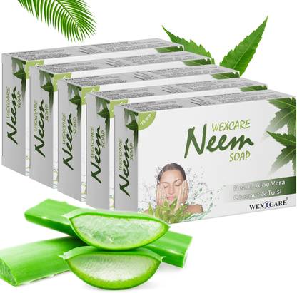 wexcare Neem soap with tulsi, aloevera & coconut, antifungal and antibacterial soap (Pack of 5)