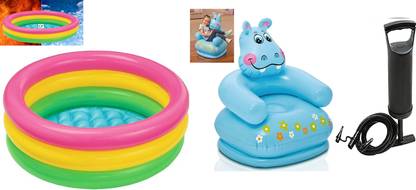 DINAARKAN COMBO OF 2 FEET BATH TUB AND 2.5 FEET INFLATABLE HIPPO CHAIR WITH AIR PUMP