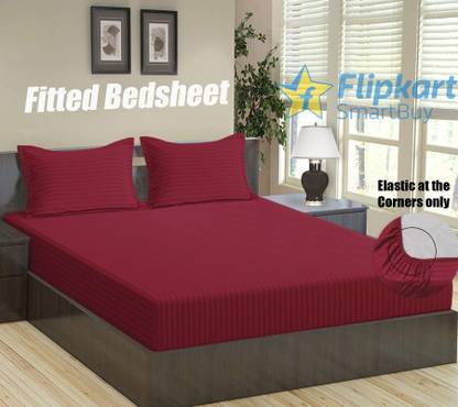 Flipkart SmartBuy Microfiber Double Fitted (Elastic) 144 TC Striped Bedsheet