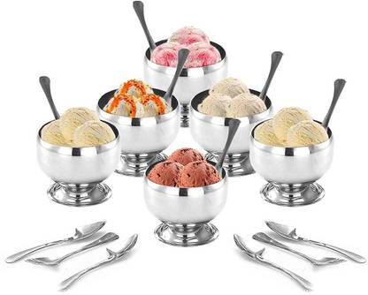 Homeistic Applience Stainless Steel Dessert Bowl Stainless Steel Round Dessert Ice Cream Cups Bowl with Spoon