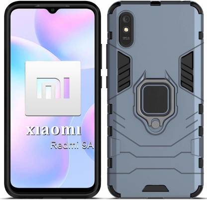 FlyCase Bumper Case for Redmi 9A Ring Holder Case Graphic Design 2 in 1 Hybrid Hard Back Case Cover (D5 Blue)