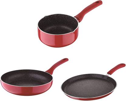BERGNER Bellini Plus 3 Pcs Cookware Set - 20cm Frypan, 28cm Tawa, 20cm Saucepan Induction Bottom Non-Stick Coated Cookware Set