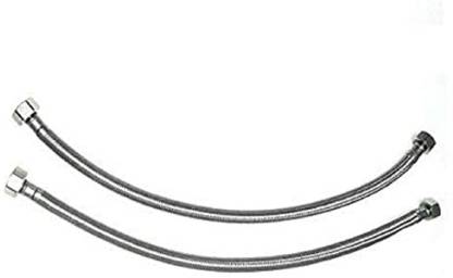 Elegant Casa 18-inch 304 Grade Stainless Steel Connection Pipe Hose 1/2" Female Compression Thread with Brass Nuts for Sink, Faucet, Toilet, Washbasin & Water Heater, Geyser Pipe (2Pcs Chrome) SS-304 Grade 18-INCH, Connection Pipe Hose Pipe