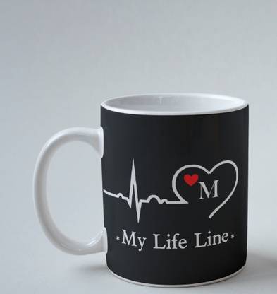 On2line Life line Letter M Alphabet Best Gift for Girl Friend And Boy friend Special Gift set 1 Ceramic Coffee mug 350ml Ceramic Coffee Mug