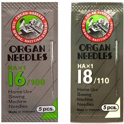Lucknow Crafts Premium 1 Pack Organ Stainless Steel Needles | Size 16 & 18 | HAx1-16/100 & 18/110 | Home Use Sewing Machine Needle Machine Sewing Needle