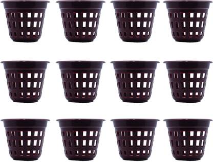 GEMPLAST by GEMINI PLASTICS Flora Planters (6Inch) Plastic Hydroponic/Orchid Pots Brown-U.V Protected Netted Garden Planter-for Both Indoor and Outdoor Gardening- 12 Plant Container Set