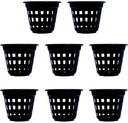 GEMPLAST Flora Planters (6Inch) Plastic Hydroponic/Orchid Pots Black-U.V Protected Netted Garden Planter-for Both Indoor and Outdoor Gardening- 8 Plant Container Set