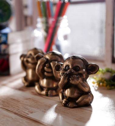 eCraftIndia 3 Musketeers Monkey Set Decorative Decorative Showpiece  -  7 cm