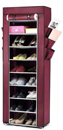Styleys 9 Layer Portable Multi Utility Shoe Rack Organizer, 58x30x160cm (Maroon) Plastic Collapsible Shoe Stand