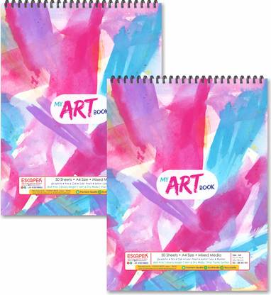 ESCAPER Pink Brush Strokes Theme Sketch Books (A4 Size - 50 Sheets - Pack of 2 Units)| Artist Sketch Pads | Artist Drawing Books Sketch Pad