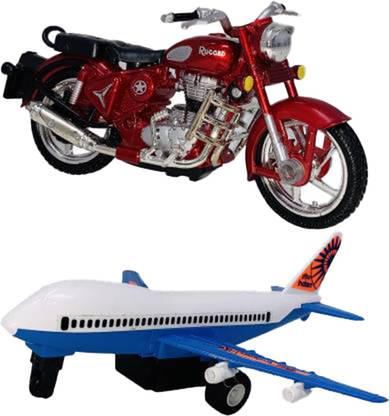 SABIRAT Plastic Model Jet 747 Plane with Stand and Rugged Bullet Bike Toys for Kids