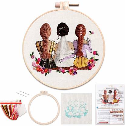 Futurekart Embroidery Kit for Beginners, Starter Cross Stitch Set with Best Friend Pattern Instructions, Embroidery Cloth, Bamboo Embroidery Hoops, Threads and Needles(Girlfriends·Fairies series)