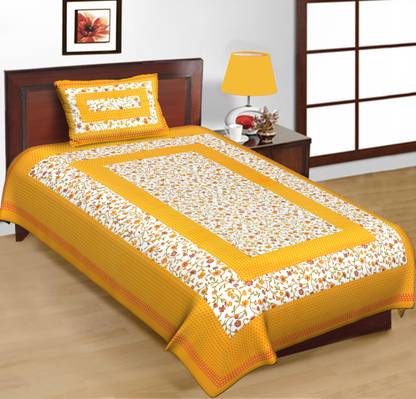 Pink City Cotton Single Flat 144 TC Jaipuri Prints Bedsheet