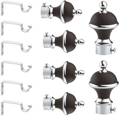 GLOXY Black, Silver Rod Rail Bracket, Curtain Knobs, Curtain Hooks, Curtain Rods Metal