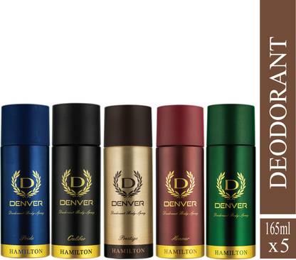 DENVER Pride,Caliber,Prestige,Hamilton,Honour 165 Ml Combo Perfume Body Spray  -  For Men & Women