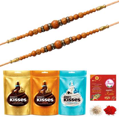 Jaipuri Shop Hershey's Kisses Pack 3 X 36G Chocolate With Traditional Chandal 2 Rakhi Set - KESSE3_2CHA Combo
