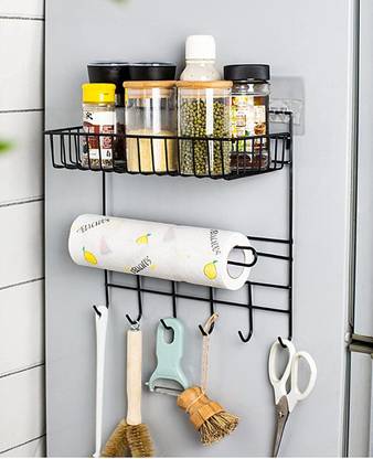 HOUSE OF QUIRK Containers Kitchen Rack Iron Kitchen Bathroom Shelf Refrigerator Shelf Side Rack Multifunctional