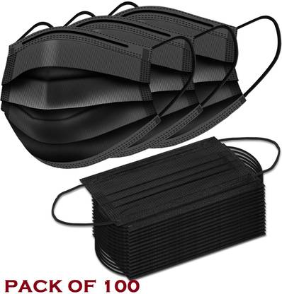 Timoera 3 Ply Surgical Mask Disposable Face Masks (Pack of 100) Export Quality Non Woven Fabric Mask With 3 Layer Protection and Comfortable Nose Clip (Royal Black) Nose Pin Black Units With Nose Pin Disposable,Anti-Virus, Anti-Bacteria, Anti-Pollution Mask with Nose Clip with Adjustable Earloop ,Adjustable Strap & Free Hand Sanitizer (Black, Free Size, Pack of 100, 3 Ply) Surgical Mask With Melt Blown Fabric Layer