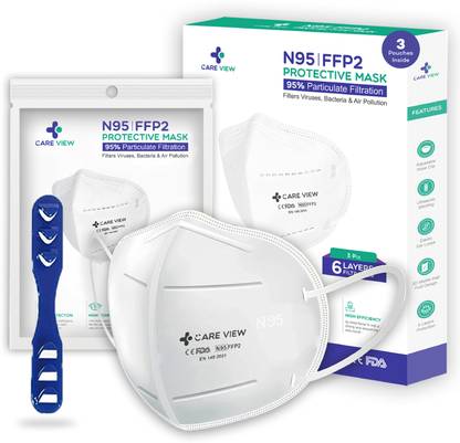 careview CV-1221 White N95 | 6 Layer Reusable FFP2 Protective Mask Ear Loop For Bacteria & Air Pollution|Pack Of 3 Multi Layer Certified N95 Reusable face mask |DRDO APPROVED