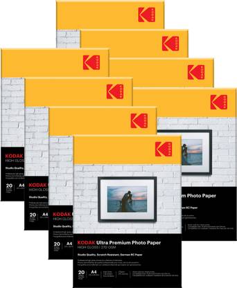 VMS Kodak 280 GSM A4 Photo Paper High Glossy – (160 Sheets) Pack of 8 Unruled A4 280 gsm Inkjet Paper