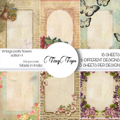 TinyTops vintage pretty flowers edition 4 unruled 6X6 250 gsm Decoupage Paper