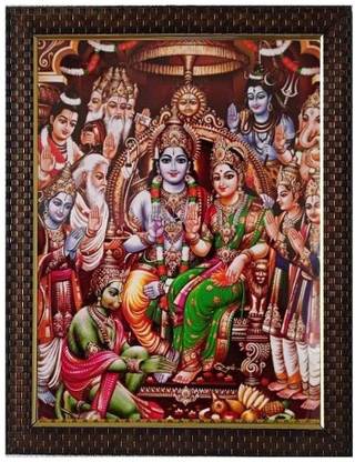 SVC Handicrafts Ram Darbar Sita Ramula kalyanam Synthetic Wood Photo Frame for Pooja Room Religious Frame