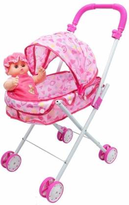 TOYICO! Baby Doll Stroller Foldable Baby Pram for Baby Age 3 Years & Above Fully Assembled Pretend Play Carrier Stroller Toy with Baby Stroller Pram Pad