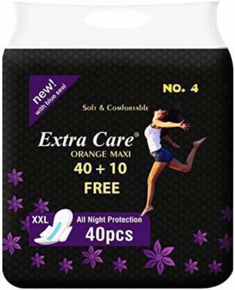 Extra Care Sanitary Pads Orange Maxi for Women with Wings | Dry net Surface Soft & Comfortable Sanitary Napkins for Day & Night Protection Extra Large - 40 counts) Sanitary Pad (Pack of 40) Sanitary Pad