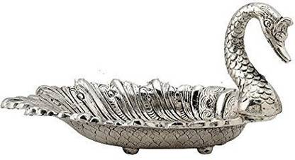 NRSON Oxidize Metal Decorative Swan Shape Bowl/Tray (10x9x10cm) (Silver) Decorative Showpiece - 9 cm