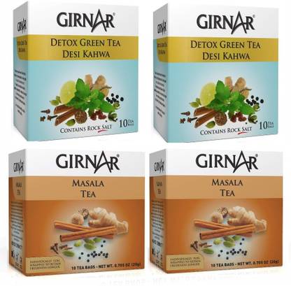 Girnar Tea 10 BAGS COMBO DETOX 20 BAGS MASALA BLACK TEA20 BAGS Green Tea Bags Box