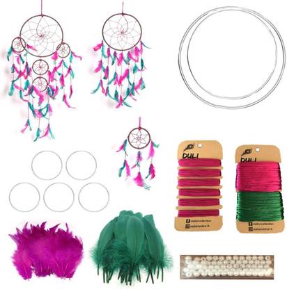 DULI DIY Dream Catcher Kit Make up to 3 Dream Catchers 1 Large 5-Ring,1 Medium Size and 1 Small Wall Hanging, Wall Decor, Home Decor, Craft Games, DIY Games(Medium)