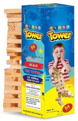 Dripblo Timber Tower Wood Block Stacking Game | 54 Plain Classic Blocks | Non Toxic Natural Pine Wood