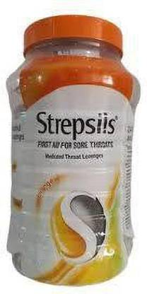 Strepsils FIRST AID FOR SORE THROATS LOZENGES 200 JAR ORANGE Candy