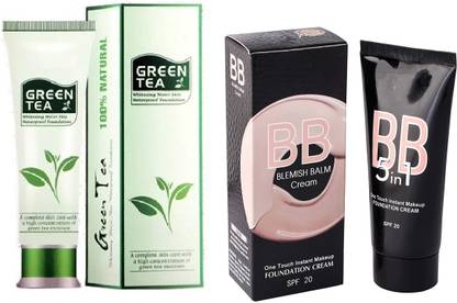 Sheny BEST BEAUTY COMBO BB 5 IN 1 FOUNDATION CREAM 60G GREEN TEA WATERPROOF FACE FOUNDATION 80 G