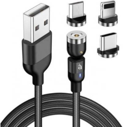 Clairbell Magnetic Charging Cable 1 m TSM_489C_ Magnetic Cable|Magnetic USB Charging Cable, Multi 3-In-1 Cable Charger with LED, All Type C Mobiles Fast Charging Cable Magnet Cables USB Type C Cable Magnetic Lighting USB QC Charging 1 m Micro USB Cable (Compatible with All Smartphones )