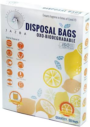 JAZBA Essentials Disposal Bags - 50 Convenient Calender Bags with Perforation For Discrete Disposal of Sanitary Pads | Baby Diapers | Loose Party Waste | Car Trash - Multipurpose Use Sanitary Disposal Bags