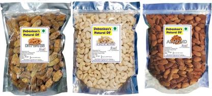 Debankan's Natural DF Combo Pack (3 x 100 gm Pack ) Almonds, Dry Dates, Cashews Almonds, Cashews, Dry Dates