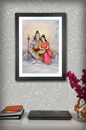 DWELLSINDIA Lord Shiva & Parvati LED Light Aluminium Frame (Powder Coated, 12 X 16 Inch) Digital Reprint 16 inch x 12 inch Painting