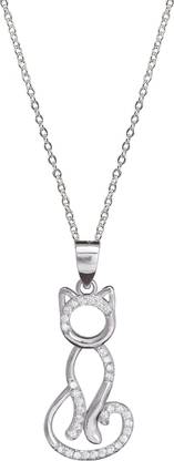 GIVA Sterling Silver Charming Cat Pendant with Link Chain for women & girls Rhodium Cubic Zirconia Sterling Silver Pendant