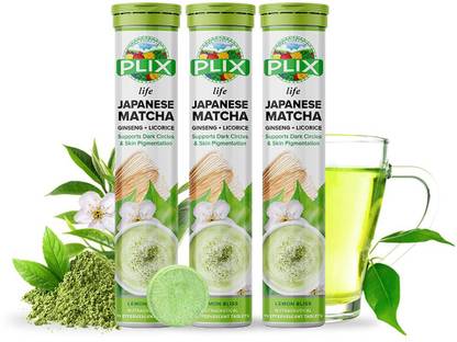 The Plant Fix Plix Life Japanese Matcha 15 Effervescent tablets for Dark Circles, UV Damage,Pack of 3