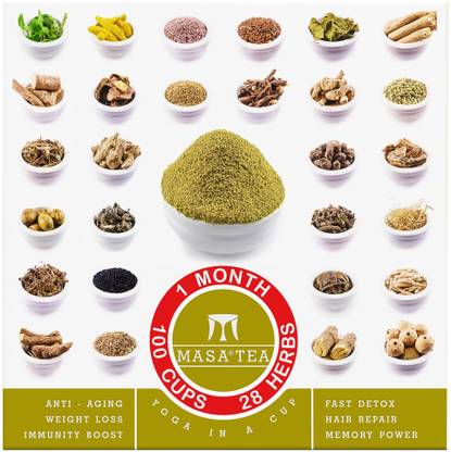 MASA TEA | Weight Loss, Immunity, Detox, Anti Aging, Slimming, Clear Skin, Hair & Muscle Repair, Memory Power, Energy Booster, Vegan, Keto & Fasting Friendly Health Drink Supplement for Women & Men | 1 Month Diet Pack (makes 100 Cups) | 28 Super Powerful Herbs Herbal Tea Box
